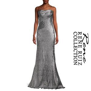 RENE RUIZ COLLECTION: Strapless Trumpet Gown, Pewter, Size 8 (NWT)